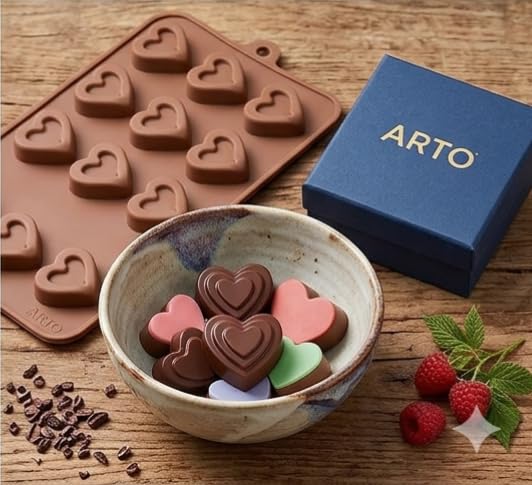 Image of ARTO 15 Cavity Heart Chocolate Mold - Deep Brown Silicone Tray for DIY Valentine Gifts | Non-Stick Candy, Jelly & Baking Mould | Oven & Freezer Safe (Pack of 1)