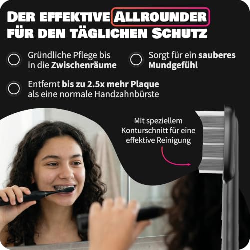 Zahnheld Bürstenkopf Basic Medium 3er-Set, Gero G2&G3, mittelhart, Schwarz – Ansicht 3