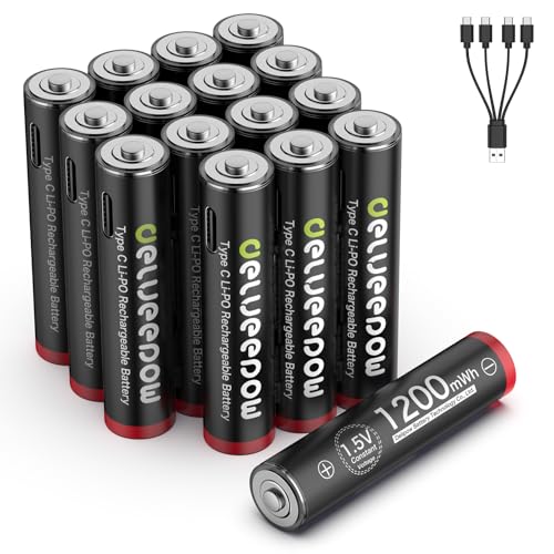 Delyeepow Pilas AAA Recargables USB-C 1,5V 1200mWh 16 Unidades