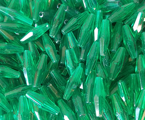 18mm x 6mm Elongated Bicone Faceted Plastic Acrylic Craft Beads, 500 Pcs (Translucent Green)