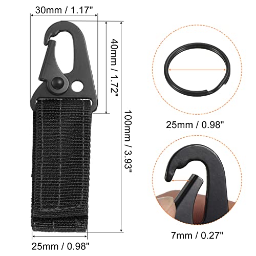 PATIKIL Belt Keeper Key Ring, 2Pcs Nylon Webbing Strap Hanging Gear Buckle Key Chain Hook with Snap for Outdoor Camping Black - Image 2