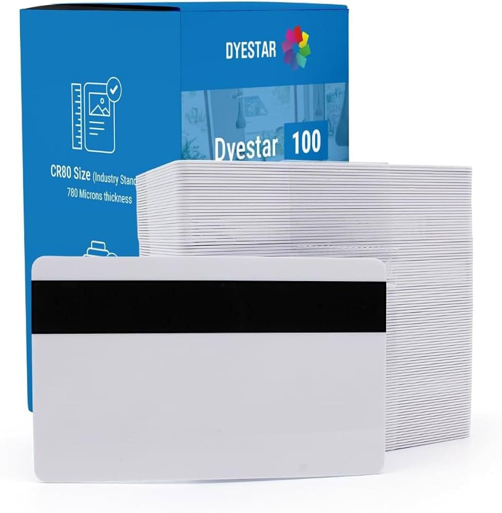 Dye Star White Plastic Cards with Hi-Co Magnetic Stripe Pack of 300 with High-coercivity Magnetic Stripe (2750 Oersted) (300)