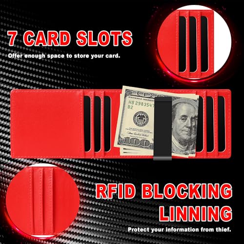 Define Essentials Carbon Fiber Minimalist Slim Bifold Wallet for Men - RFID Blocking, Money Clip, Genuine Leather - Stylish, Secure, and Functional (Carbon Black&Red)4