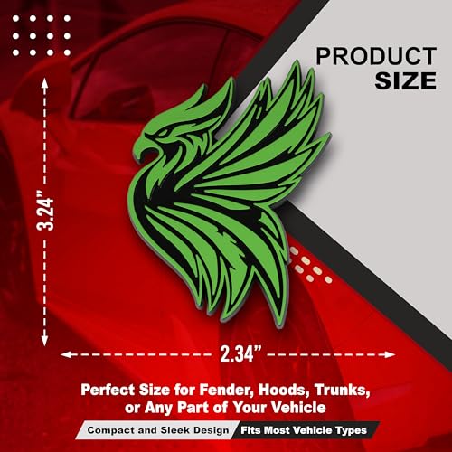 Image of Phoenix Emblem 3D Bird Badge, Custom Car Decal Sticker - Durable Exterior Trunk, Hood, Fender for Car, Truck, SUV (Set of 2) (Green)