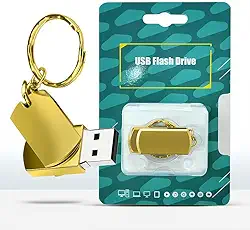 Pen drive USB 2.0 de 64 GB para laptop, PC, cartão de memória portátil para backup de armazenamento de dados, pen drive de armazenamento USB com design giratório com chaveiro, dourado