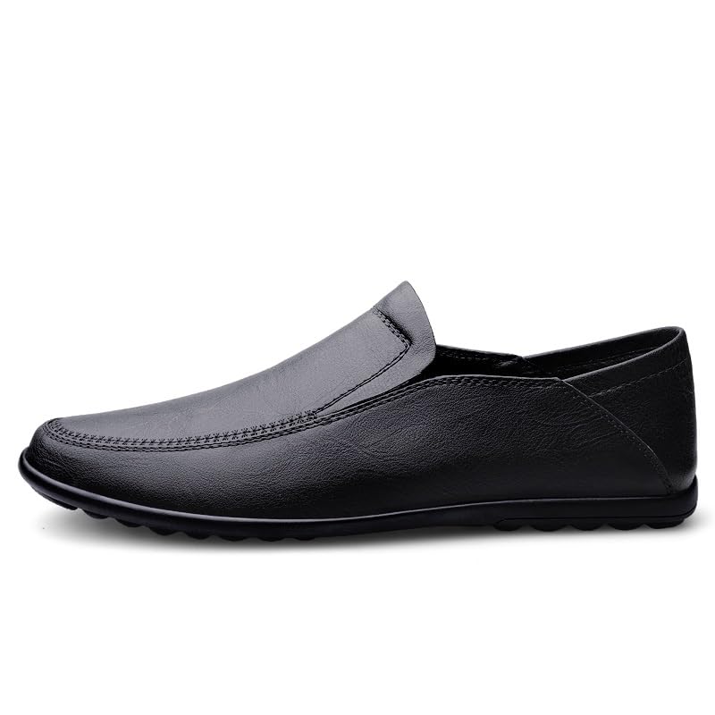 Men's Loafers Shoes Solid Color Vegan Leather Loafers Comfortable Slip Resistant Flexible Classic Slip-on(Black,10 M US)3