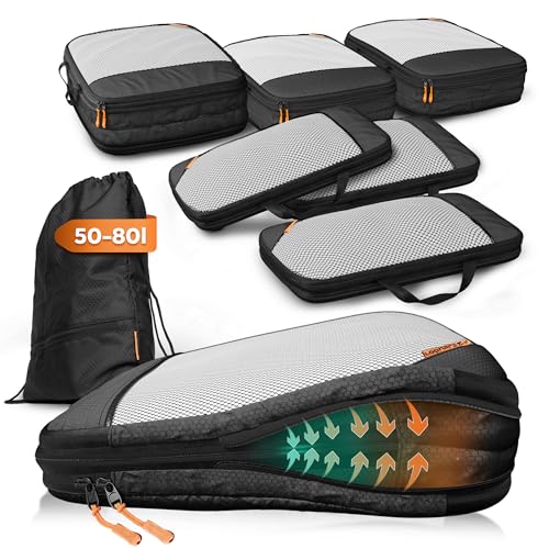 Compression Packing Cubes Set für mehr Platz im Koffer & Backpack - Packwürfel Packing Cubes Compression als Rucksack Organizer - Travel Packtaschen Reise - Camping Zubehör & Wander Ausrüstung