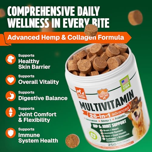 Dog Vitamins and Supplements 250 Chews - 26 in 1 Dog Multivitamin Soft Chews with Glucosamine, Chondroitin, Probiotics, Omega 3 - Hip & Joint, Skin & Coat, Immune Support - Chicken Flavor - Image 2