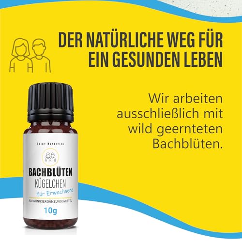 Saint Nutriton® Bachblüten Kügelchen für Erwachsene - Entspannung, Stressabbau, besser schlafen und mehr innere Ruhe – Natürliche Unterstützung für emotionales Gleichgewicht – 10g
