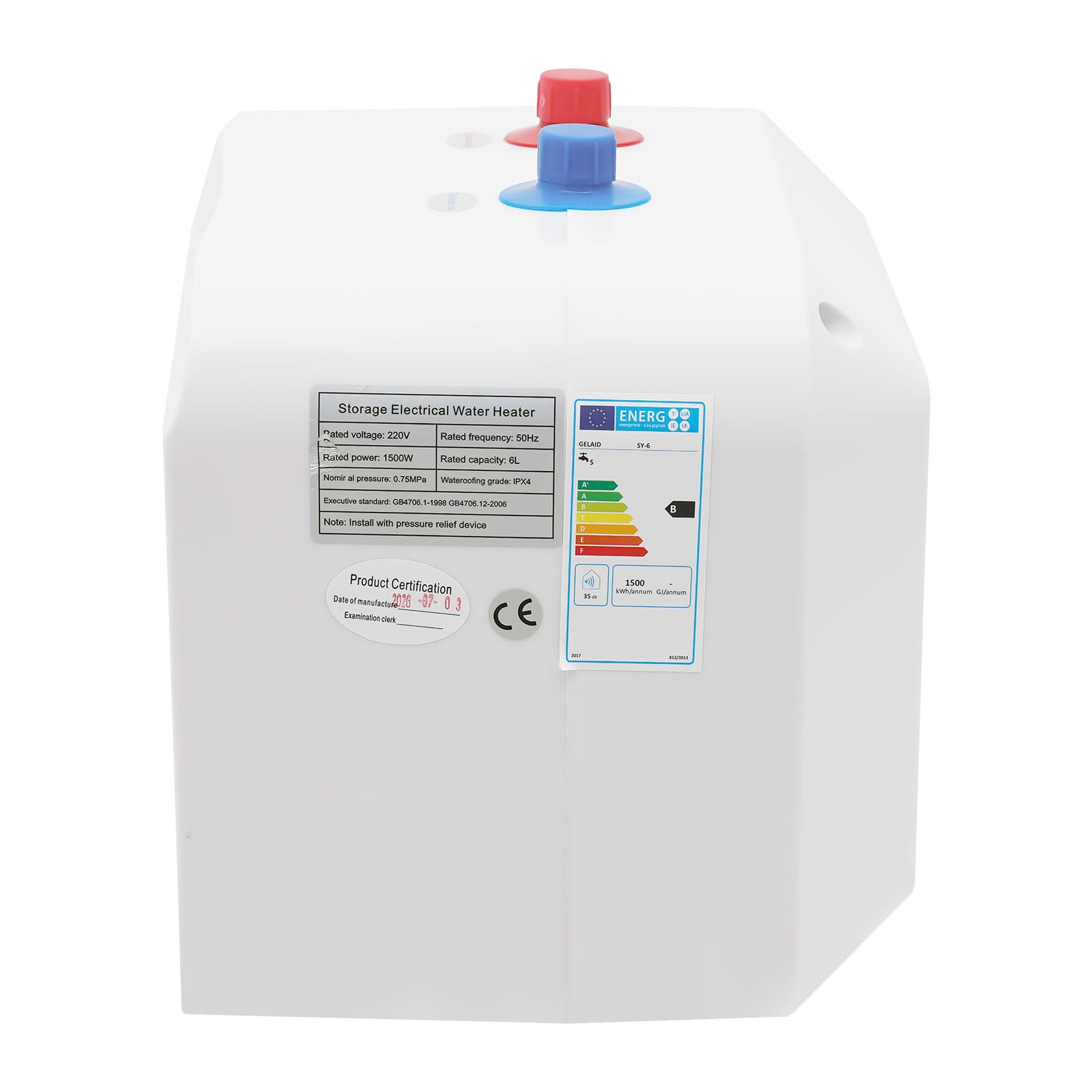 Scaldacqua elettrico istantaneo, 6 l, 30-65 °C, 1500 W | Scaldabagno da 0,75 Mpa, indicatore LED, acqua calda istantanea per lavelli da cucina, lavandini, installazione sottolavello