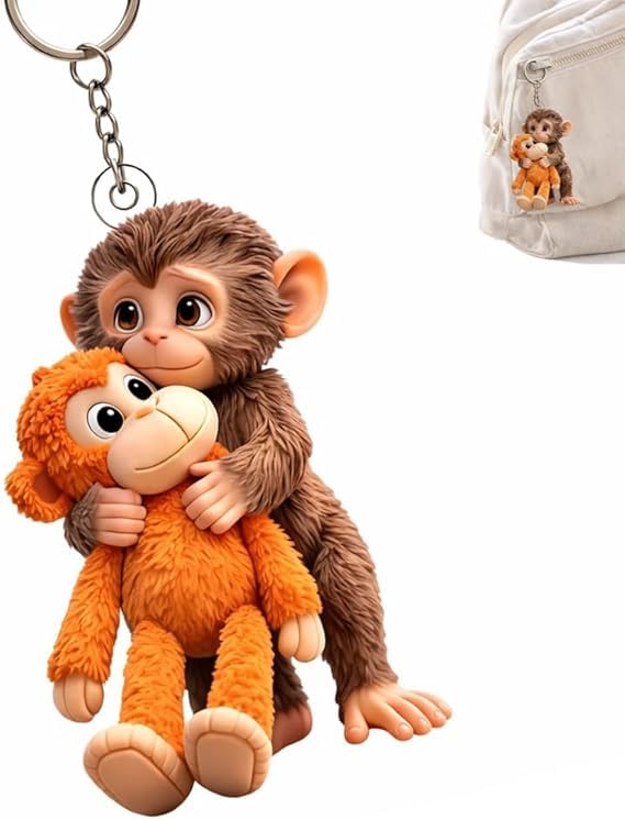 Rundream 1PCS Punch Monkey Keychain 3D Resin Punch The Monkey Realistic Hard Design Not Plush Funny Hanging Pendant for Backpack Purse Car Keys Unique Team Gift