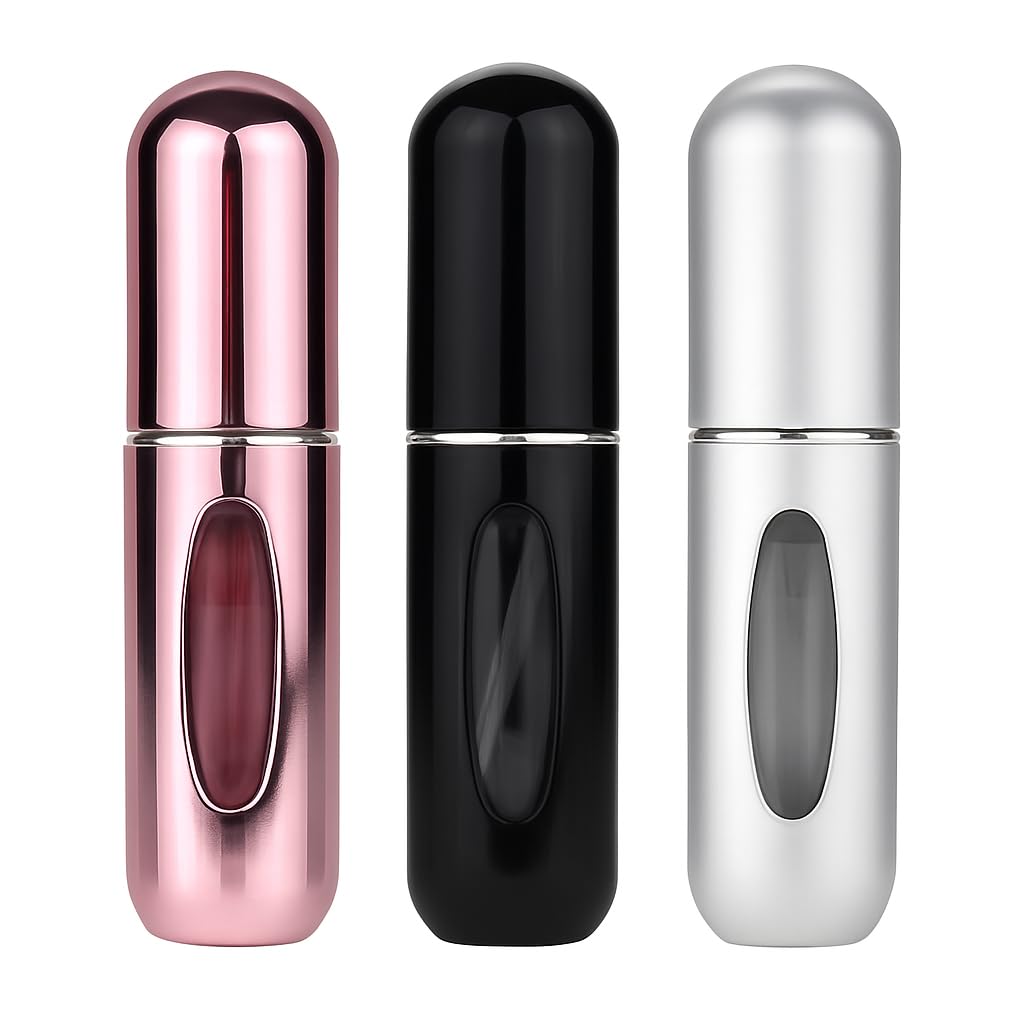 Kit 3 Unidades Mini Frasco Portátil de Perfume Recarregável com Borrifador Spray Leve na Bolsa Estojo de Maquiagem Super Prático para Viagens 5ml - Frasco Premium