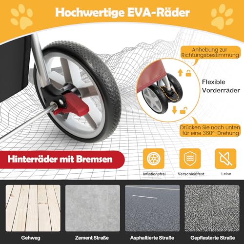COSTWAY Hundewagen Haustiere Buggy, bis 15 kg, Hundebuggy mit Netzfenstern & Getränkehalter & Korb & Sonnenschutz, Faltbarer Katzenwagen, Katzenbuggy für kleine Hunde Katzen (Rot)