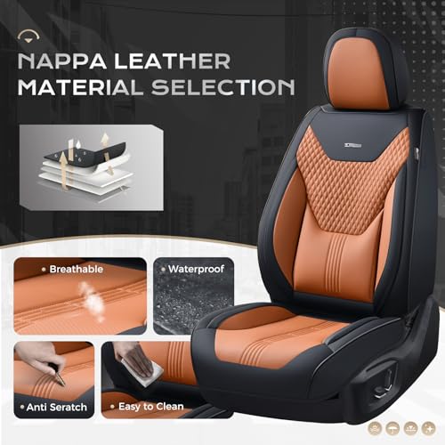 Image of Coverado Car Seat Covers with Lumbar Support, Front Covers for Cars, Universal Automotive Seat Cover, Waterproof, Leather Car Seat Cushion, Interior Seat Protectors for Most Cars