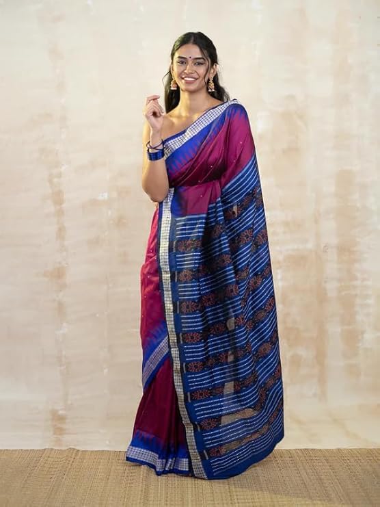 Image of Handmade Pure Bomkai Silk Saree Khandua Natural Silk Ikkat Saree For Women /Ethnic Wear /Traditonal Saree /Handloom Saree With Regular Fit Blouse Piece