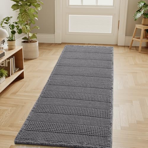 H.VERSAILTEX Waffle Bath Mat Super Absorbent Non Slip Bath Rugs for Beside Tub, 24" x 60", Grey