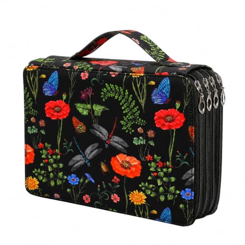 Image of 200 Slots Colored Pencil Case Organizer, 4 Layer Bag | Twill Oxford fabric,203 elastic loops,detachable handle,for travel, home storage,drawing tools,creative gifts