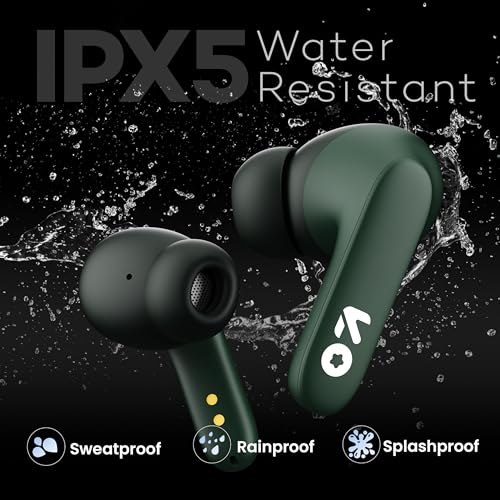 Image of GOBOULT Z20 Made in India Bluetooth Ear Buds Wireless 51H Playtime, Clear Calling ENC Mic, Low Latency Gaming, 10mm Drivers Earbuds Buds Bluetooth Wireless Earphones (Pine Green)