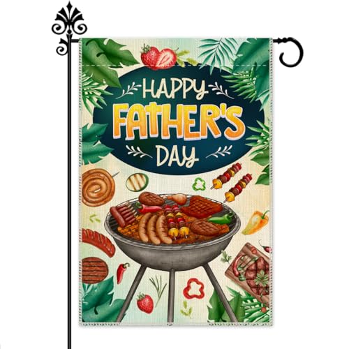 Hafhue Happy Father's Day Garden Flag, 12 x 18 Inch Double Sided Farmhouse Holiday Yard Garden Lawn Decoration Flag, Barbecue Farm Banner, Father’s Day Celebration Sign, Barbecue Lover's Gifts