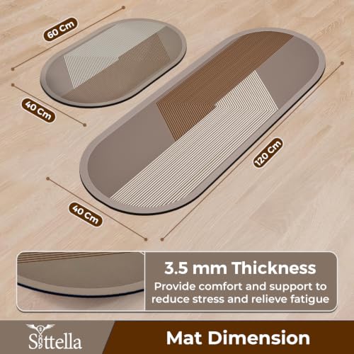 Image of SITTELLA Rubber Kitchen Mats Set of 2, Anti-Skid Kitchen Mats, Water Absorbent Rug, Carpets, Floor Mat for Home and Kitchen (120x40cm & 40x60cm) Beige, Rectangular