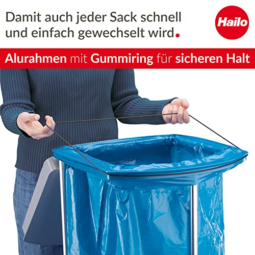 Hailo ProfiLine MSS XXXL Mülltrennsystem inkl. Rollen für 120 L Müllsäcke | Aluminiumgestell mit Klemmring | Müllsackständer mit Clip-System erweiterbar | Kunststoff-Bodenplatte | grau - Image 3