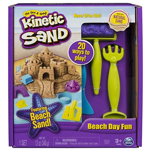 Kinetic Sand, Beach Day Fun Playset with Castle Molds, Tools, and 12 oz. of Kinetic Sand for Ages 3 and Up