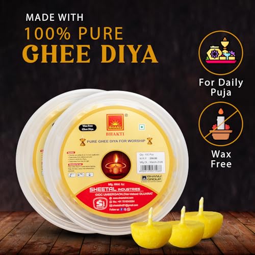 Image of BHANU Pure Ghee Diya Batti for Pooja, (100 Pieces),Festivals,Havans. | Readymade Diya Batti | Long Lasting| Wax Free Ghee Batti