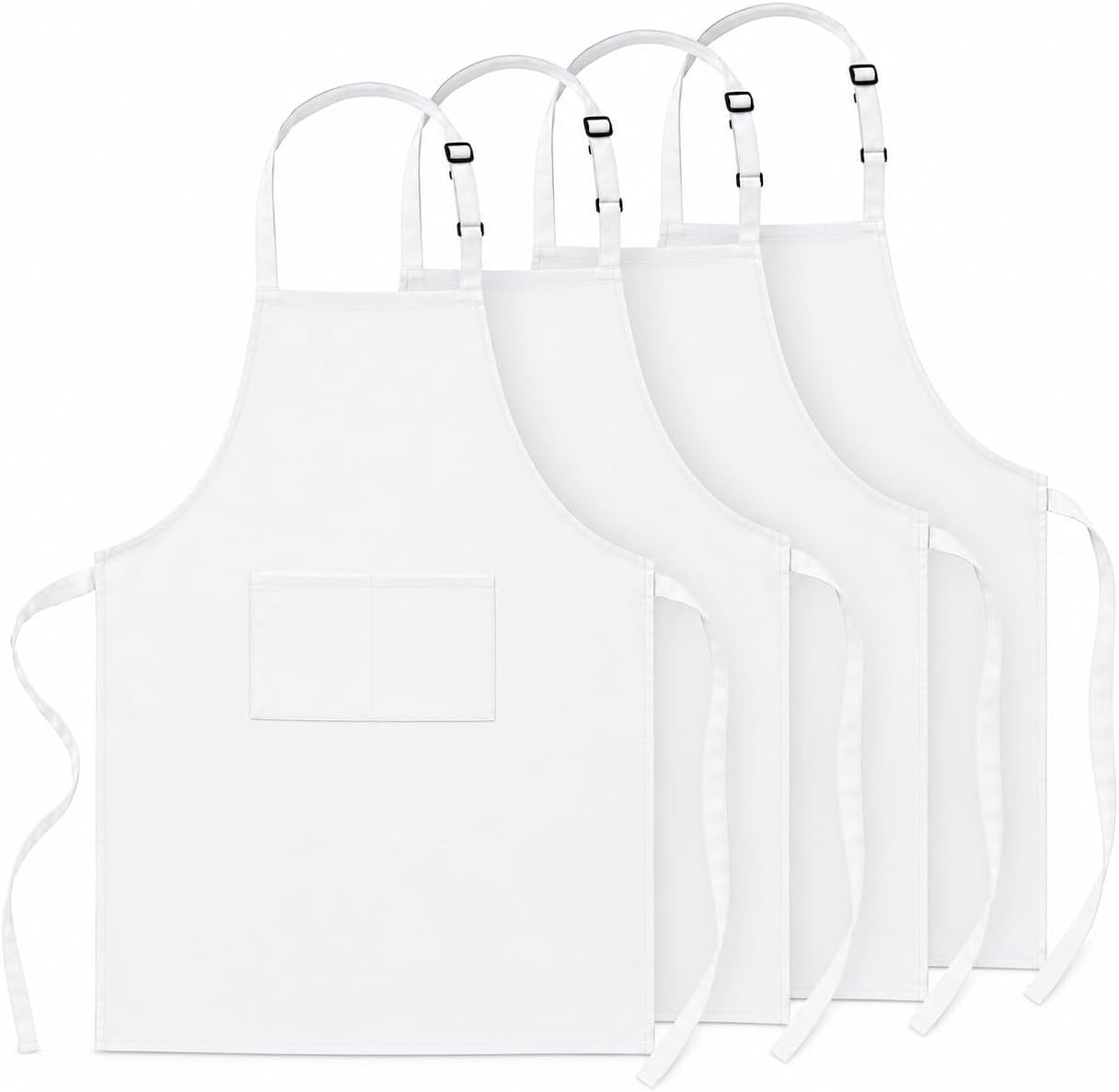 Polyester White/Black Bib Apron - 2 Large Pockets Women Aprons for Kitchen, Baking, Painting, and Halloween