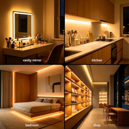 Image of PAUTIX COB LED Strip Light 20ft /6.1m 3087LEDs Warm White 2000K CRI90+ High Lumen,DC24V Flexible LED Tape for Cabinet Home DIY Lighting Projects with 1pcs COB Connector Wire(Power Supply Not Included)
