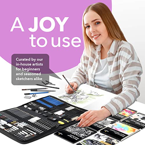 Castle Art Supplies CAS-100DSSZ 100 Piece Drawing & Sketching Set | Graphite, Charcoal, Pastel, Metallic & Water Soluble Pencils + Sticks, Fineliners | For Professionals, Adult Artists thumb #3