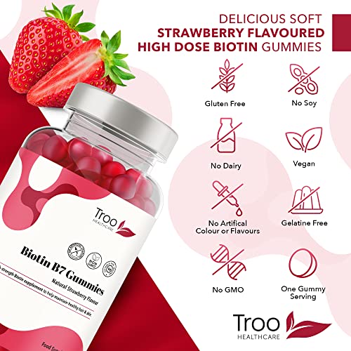 Biotin 5000mcg Hair, Skin and Nail Growth Support Gummy Supplement - 150 Natural Strawberry Flavour Chewable Gummies - 5 Months Supply – Vegan Friendly – For Men and Women - Image 5