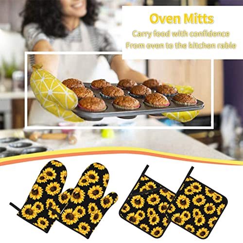 Sunflowers Oven Mitts And Potholders Professional Heat Resistant Cotton Oven Mitts Kitchen Gloves 4 Piece Set #TOP6
