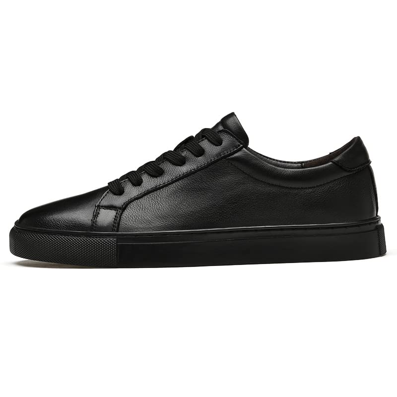 Men's Genuine Leather Sneakers, Casual Flat Skateboarding Shoes, Black, Large Sizes3