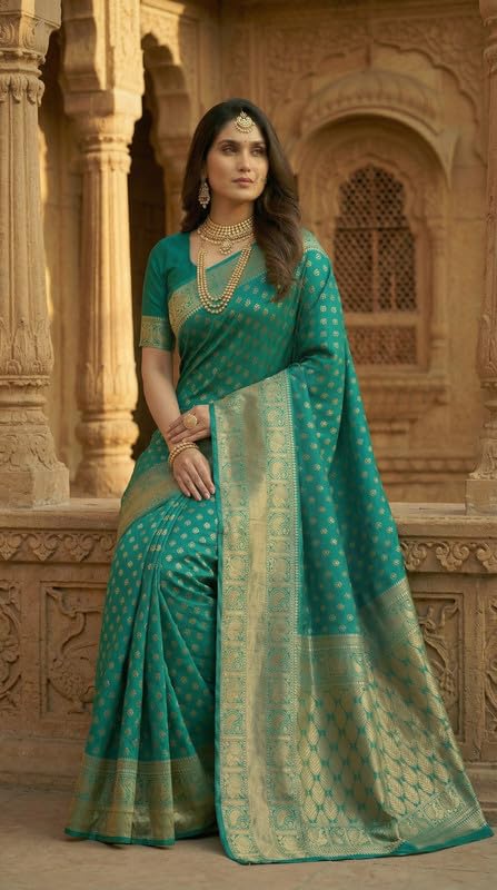 Image of C J Enterprise Women's Pure Soft Silk Saree With Blouse Piece For Wedding (Priya)