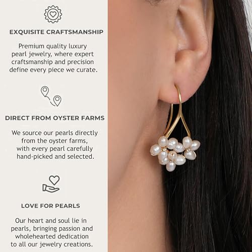 LILY LUSTRE Pearl Earrings for Women - 14k Gold Plated Triple Flower Dangle with Natural Freshwater AAAA Quality Cultured Pearls & Petite CZ Accents, Dainty Fish Hook Earrings for Brides, Bridesmaids, Floral Wedding & Everyday Jewelry3