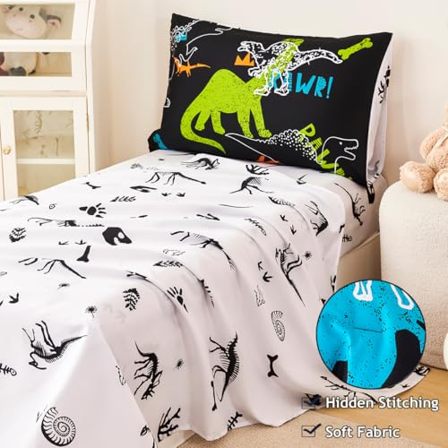 Image of PERFEMET Twin Kids Bedding Sets 4-Piece Cartoon Dinosaur Boys Comforter with Sheets Ultra Soft Reversible Colorful Animal Children Bed in a Bag Set(Dinosaur, Twin)