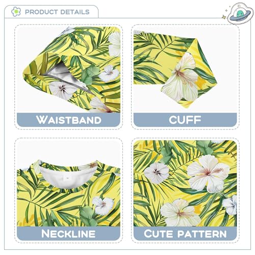 JUNZAN Tropical Palm Leaves Hibiscus Flowers Yellow Kids Girls Sweatshirts Hoodies Fleece Hoodie for Boys Athletic 4T3