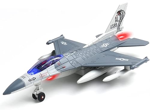 Miniatura 1 de Juguete de avión F16, juguete de avión de combate para niños, chorros de juguete para tirar, modelo de aviones fundido a presión con luz y sonido,