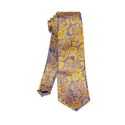 Image of 5PCS Tie and Pocket Square for Men, Silk Necktie and Handkerchief Cufflinks with Gold Ring and Lapel Pin Set