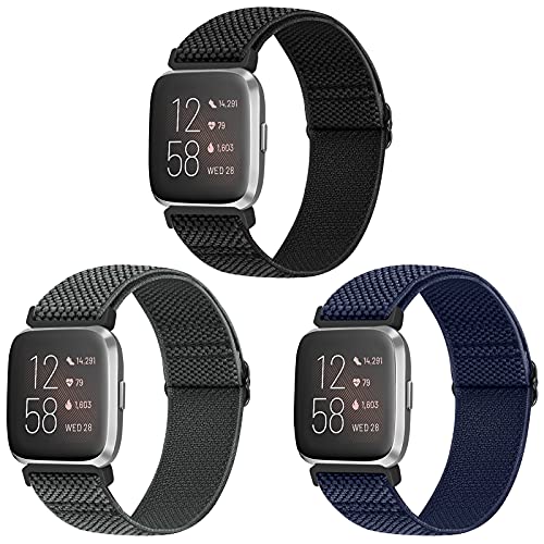 Vodtian Elastic Bands Compatible with Fitbit Versa/Versa 2/Versa Lite/Versa Special Edition Watch Band Adjustable Nylon Braided bands Replacement Solo Loop Sport Straps Wristband for Women Men