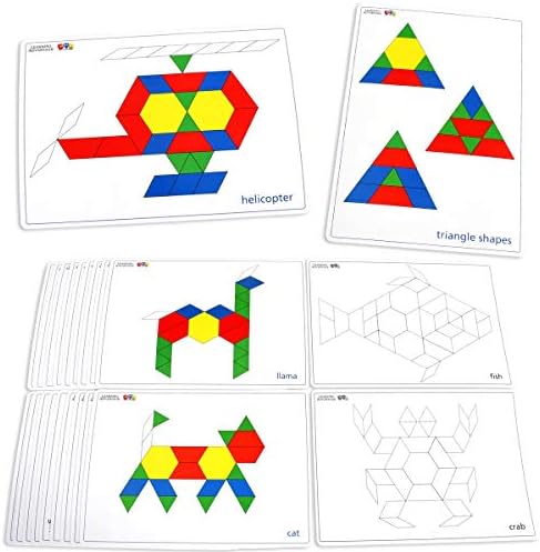 LEARNING ADVANTAGE 7149 Pattern Block Cards - Set of 20 Double-Sided Cards - Early Geometry for Kids - Teach Creativity, Sequencing and Patterning