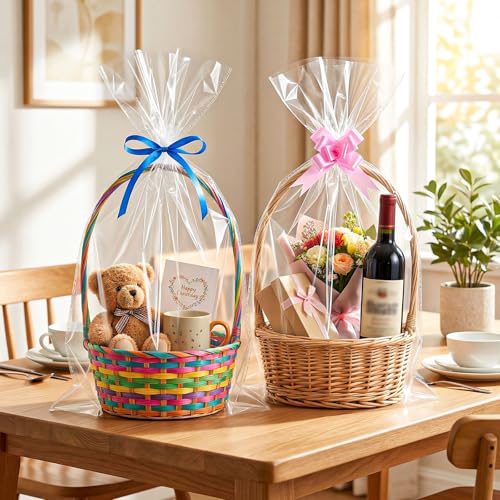 Image of woric 20PCS Clear Cellophane Bags 18x30 Inch Gift Basket Wrap | OPP Cellophane Wrap for Gift Baskets Plastic Gift Bags for Wine Bottles Wedding Birthday Party Baby Bridal Shower Candy