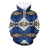 Frestree Blue Southwestern Indian Style Hoodies Native Navajo Aztec Style Indian Sweater with Cap,...