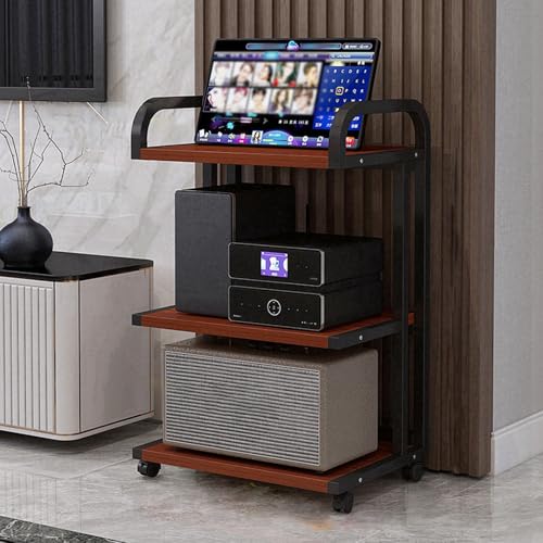 CRCRC Unidad de Entretenimiento, Estante de Almacenamiento de Audio de Esquina móvil con Ruedas, Estante de Audio de Piso de 3/4 de Nivel con Ruedas universales(Walnut,50x40x88cm)