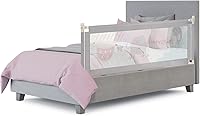 Vista 11 de BABY JOY Riel de cama para niños pequeños, 77 pulgadas, extra largo, altura ajustable y plegable, protector de riel de cama de bebé con malla Gris