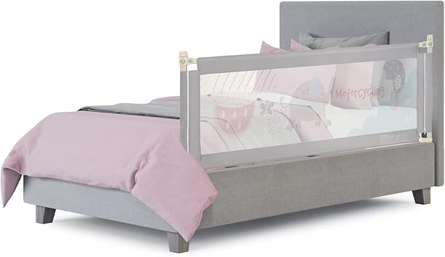 COSTWAY Bed Rail, Vertical Lifting Baby Beds Guard with Double Safety Lock & Adjustable Height, Anti-Fall Protection Mesh Guardrail for Toddlers Kids (175cm, Grey)
