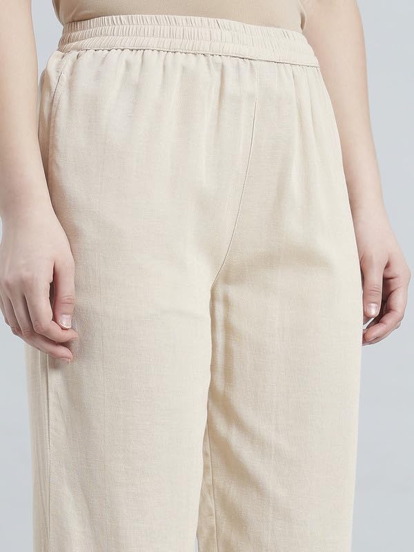 Image of GO COLORS Rayon Blend Ethnic Pant Organza for Women Full Length| Mid Rise, Lace Design