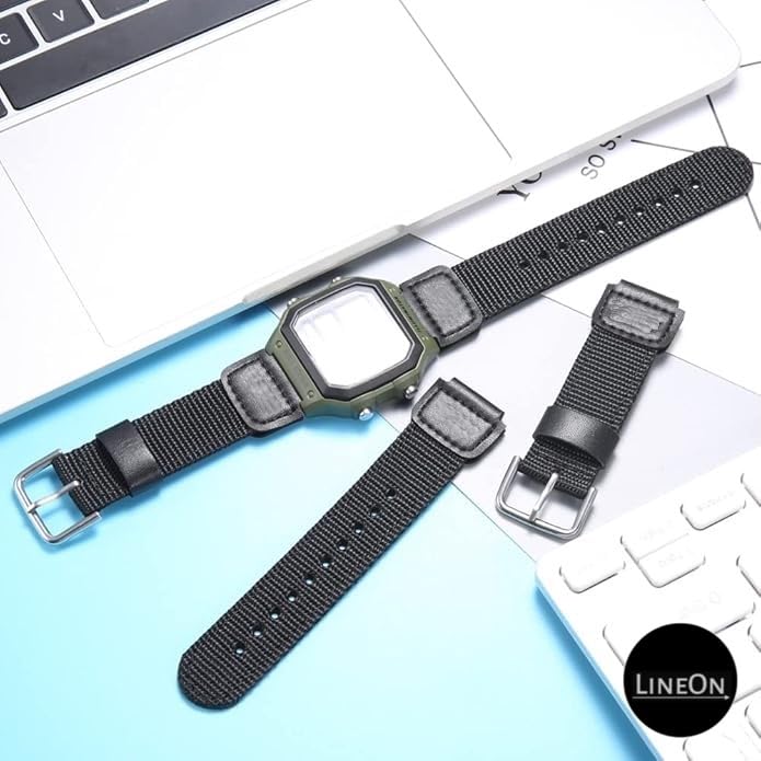 Image of Lineon 18mm Nylon & Leather Nato Style Watch Strap Cut Pattern Specially Compatible With CASI0 Royale AE-1200WH AE 1200 WH with Tool & Pins