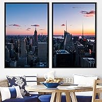 2 Piece Framed Canvas Wall Art Cityscape and Sunset Canvas Prints Home Artwork Decoration for Living Room,Bedroom - 16