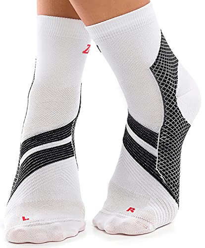 ZaTech Plantar Fasciitis Sock, Compression Socks (White/Black, Large)